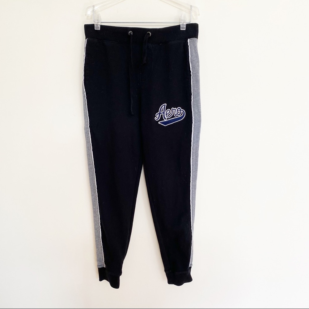 Aero Unisex Black and Grey Terry Lined Thick Cotton Jogger Pants